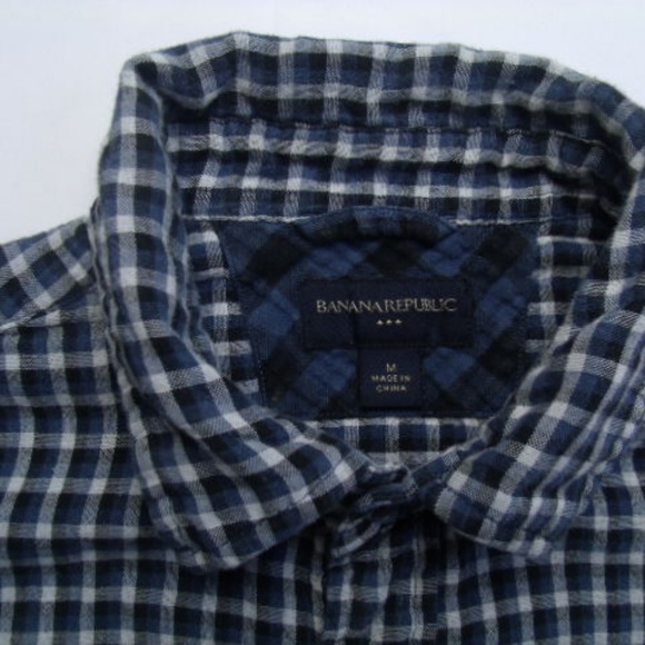 Banana Republic Medium Blue Shirt Plaid Checks - Picture 4 of 7